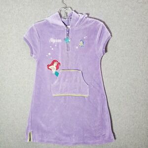 VINTAGE Disney Store Girl Dress M Purple Sweater‎ Little Mermaid 1/4 Zip Hooded